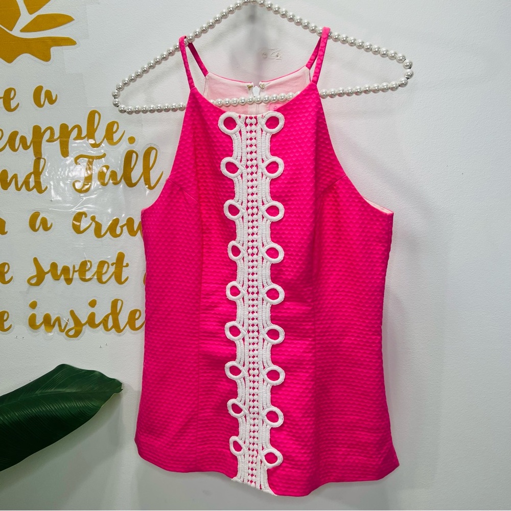 LILLY PULITZER Annabelle Pink White Halter Tank Top Blouse Size 0 - Picture 2 of 11